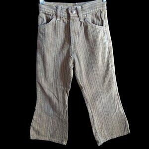 Vintage Boys Jeans 5T 20x17 1970's Striped Twill Pants Flare Leg Gold Ribbed